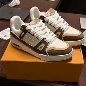 Louis Vuitton White and Brown Sneakers